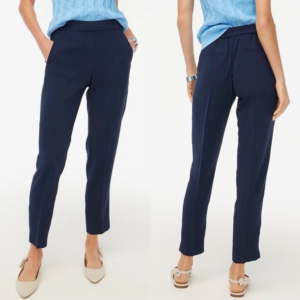J.Crew Jamie Pant‎ size 8 Navy Blue Pull On Elastic Waist Ankle Tapered Career